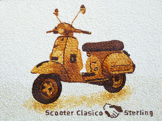 Tranh gạo xe vespa 2